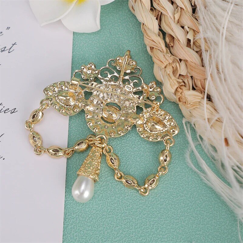 Broche de novia con diseño Floral, alfileres chapados en oro, estilo árabe, accesorios para vestido de novia