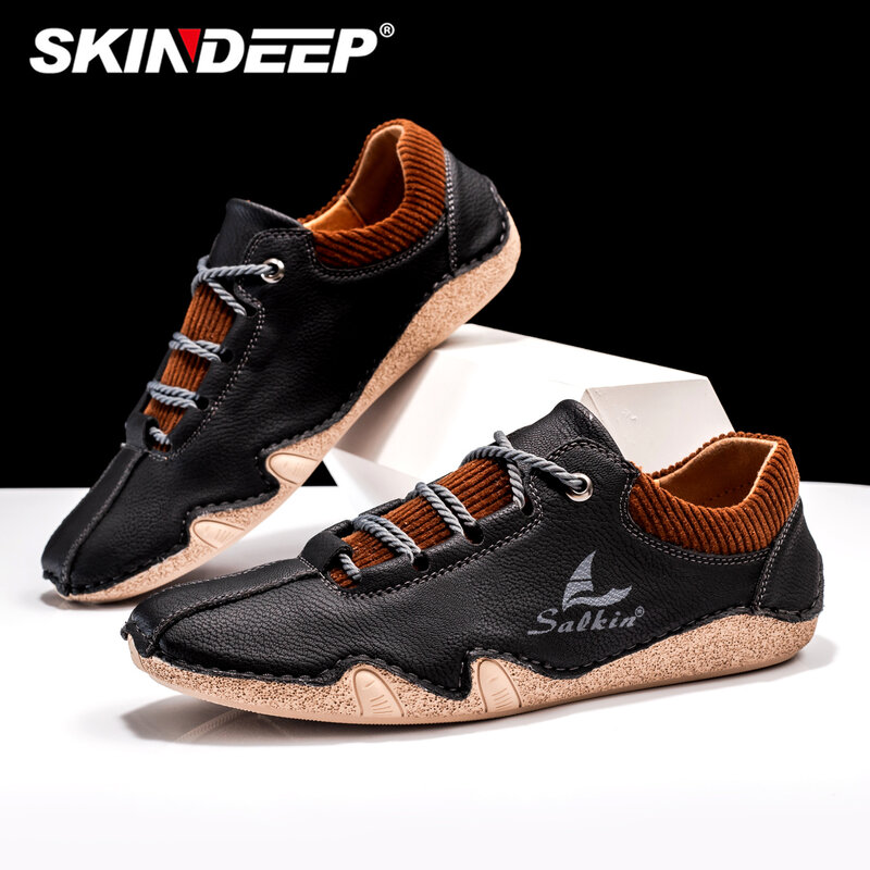 2023 New Men's Casual Leather Shoes Men's Outdoor Sports Breathable Leather Shoes Men Loafers Driving Shoes Outdoor Hiking Shoes