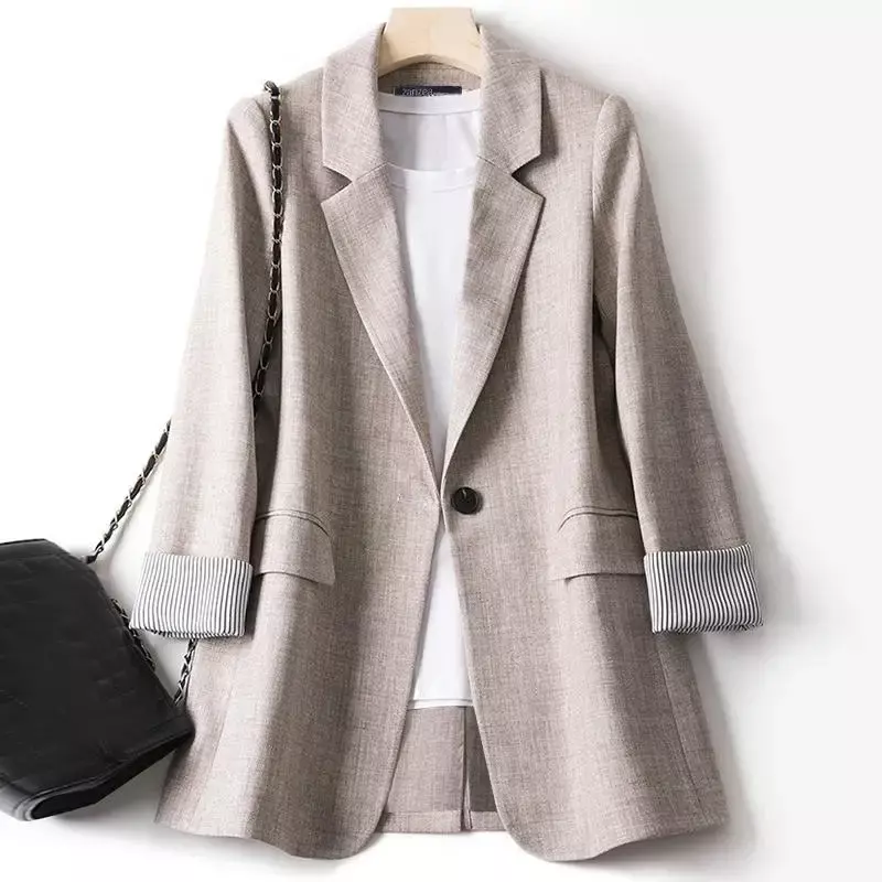 Женский офисный блейзер с длинным рукавом, элегантный однотонный Простой деловой пиджак с отложным воротником, 2024