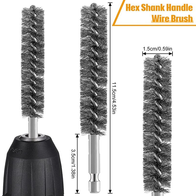2X Stainless Steel Bore Brush Wire Brush For Power Drill Cleaning Wire Brush Stainless Steel Brush With Hex Shank Handle