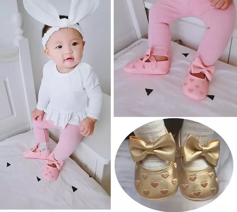 2024 Infant Baby Girls Mary Jane Flats Bow Non-Slip Soft Sole Princess Toddler First Walkers Sneaker Wedding Dress Shoes