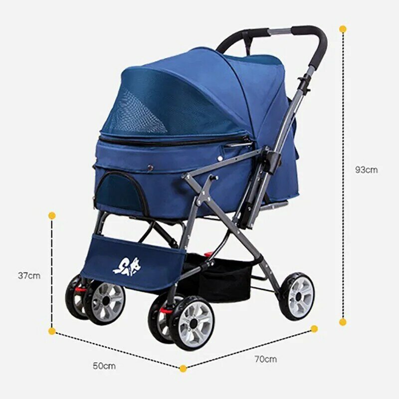 Foldable Pet Stroller with Wheels for Cats and Small Dogs, Removable, Companion Animal, Foldable Cart