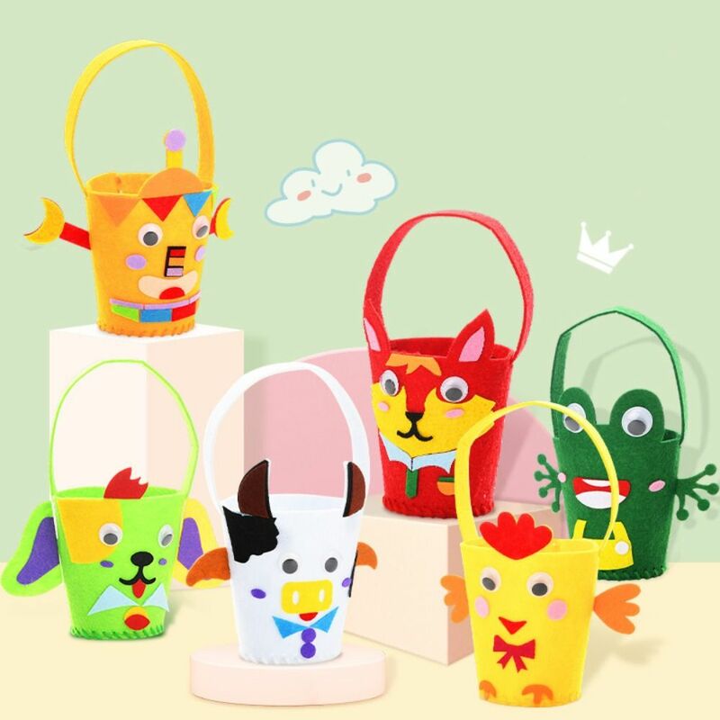 دلو تخزين قماش غير منسوج للأطفال ، حقيبة يد ذاتية الصنع ، مواد ملونة ، حيوانات ، ألعاب تعليمية