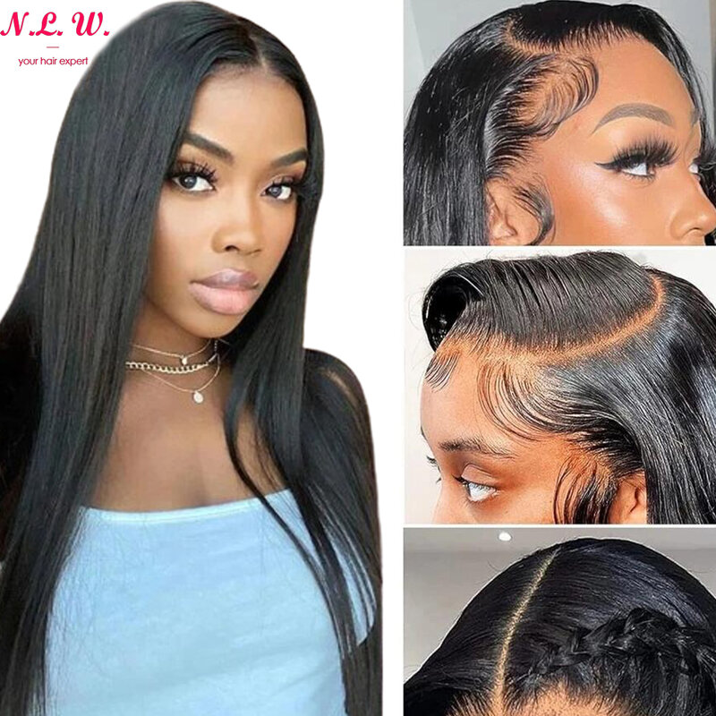 N.L.W Natural black Color Lace front human hair wigs 13*4 short Bob straight human wigs 20inch frontal hair women 180% density