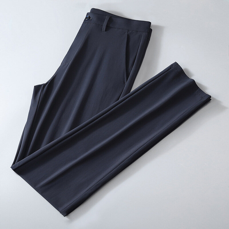 Spodnie z lodem męskie letnie cienkie wysoka rozciągliwość wąskie proste spodnie na co dzień
