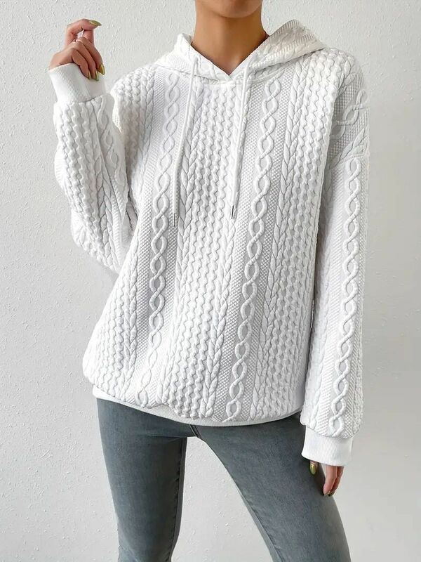 Sweter hoodie lengan panjang kasual, baju Sweatershirt rajut polos elegan modis musim gugur musim dingin, Sweater kantor wanita 2023 wanita
