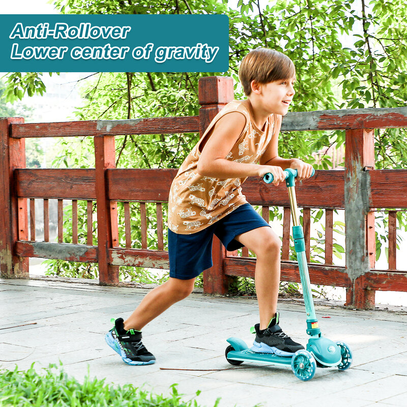 Kick Scooter para niños, rueda con freno, manillar de altura ajustable, ligero, 3-10 años, tabla de pie ancha