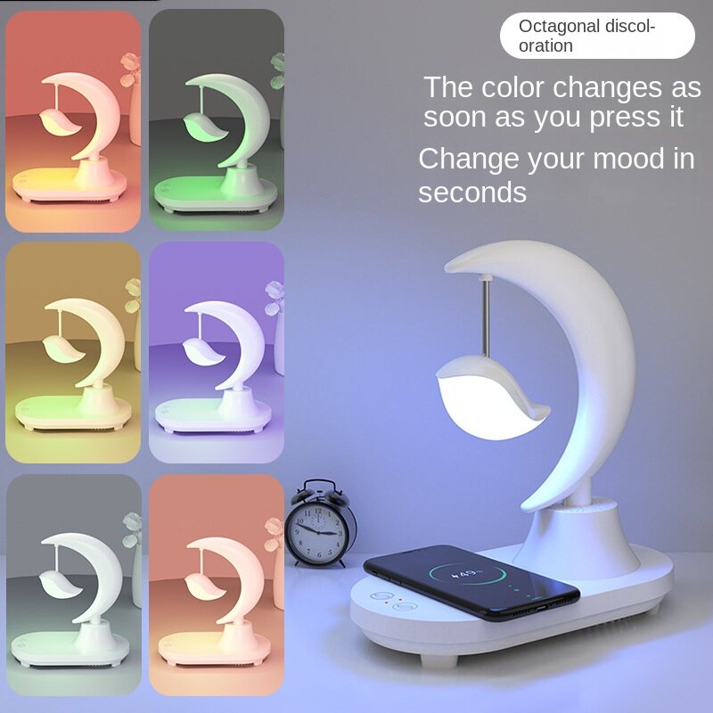 Светодиодный динамик Bluetooth, красочная атмосфера изголовия кровати, маленькая ночная лампа, Беспроводная зарядка, креативный подарок на день рождения