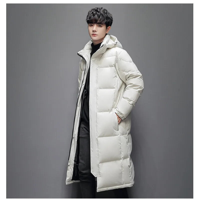 Jaket panjang hangat untuk pria, jaket mantel panjang hangat musim dingin, pakaian luar pasangan bebek putih, parka hitam Puffer baru