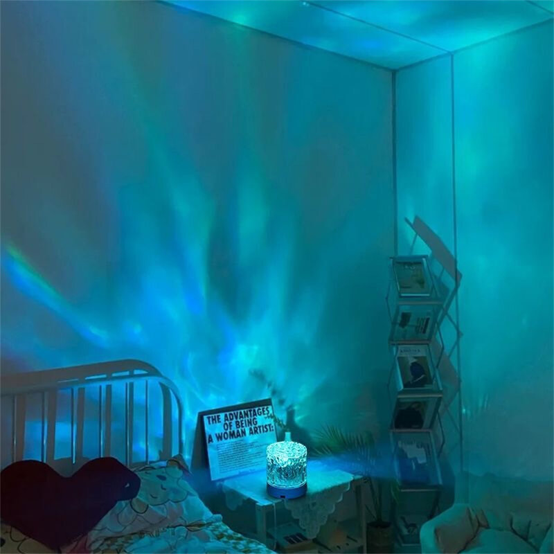 Lámpara de noche redonda y colorida, luz LED de mesa, luz nocturna de cristal, proyector de ondulación de agua giratoria dinámica 3D, decoración del hogar