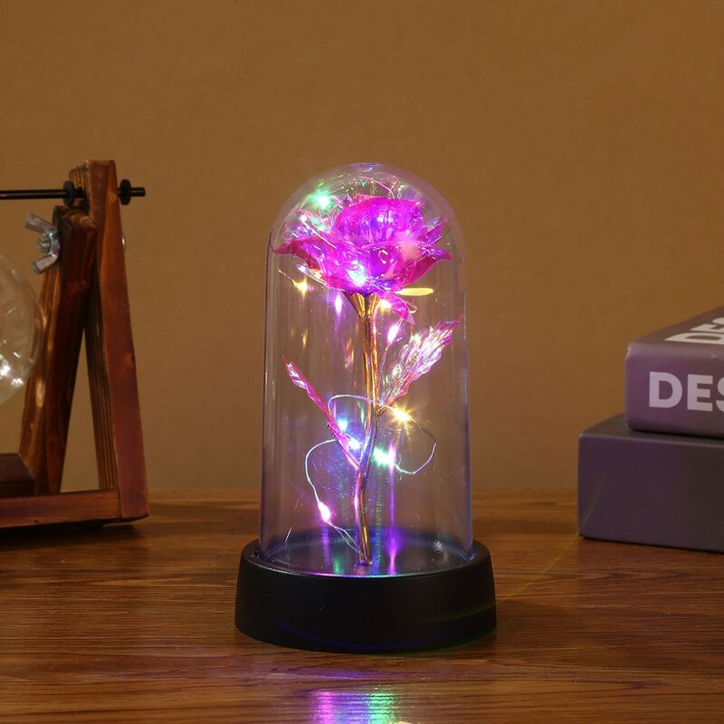 1 buah pesona LED panas Galaxy mawar kecantikan abadi mawar dengan lampu peri di kubah untuk Hari Valentine pesta pernikahan Hari Ibu
