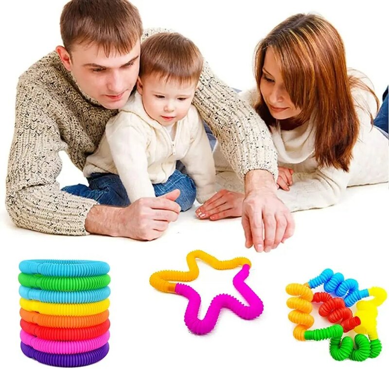 8Pack Large Pop Tubes Fidget Toys Sensory Toy for Stress Anxiety Relief for Children Adults Learning Toys Toddlers Stretch Tube