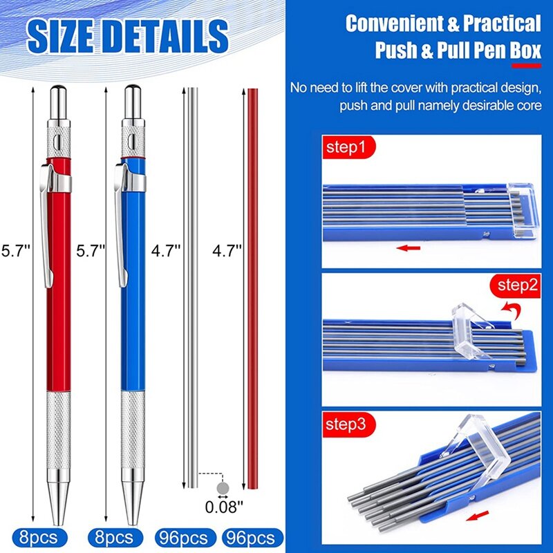 ดินสอสีเงินสำหรับงานเชื่อมพร้อมไส้กลมช่างเครื่องดินสอปากกามาร์กเกอร์อุปกรณ์ช่างเชื่อม