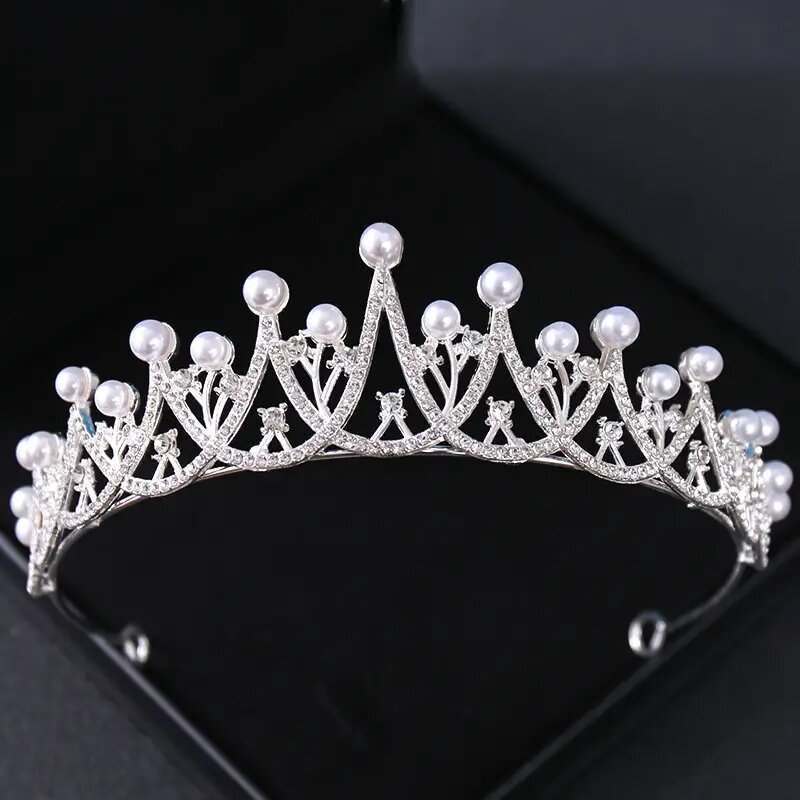 Aksesoris rambut pengantin wanita, Tiara kristal keperakan dan mahkota bando untuk pesta pengantin wanita berlian imitasi Prom