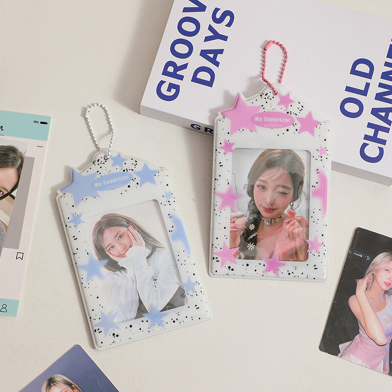 INS Star Print Photocard Holder Keychain Korean Photocards Instax Mini Photo Card Holder for Slides Scrapbook Bag Charm Pendant