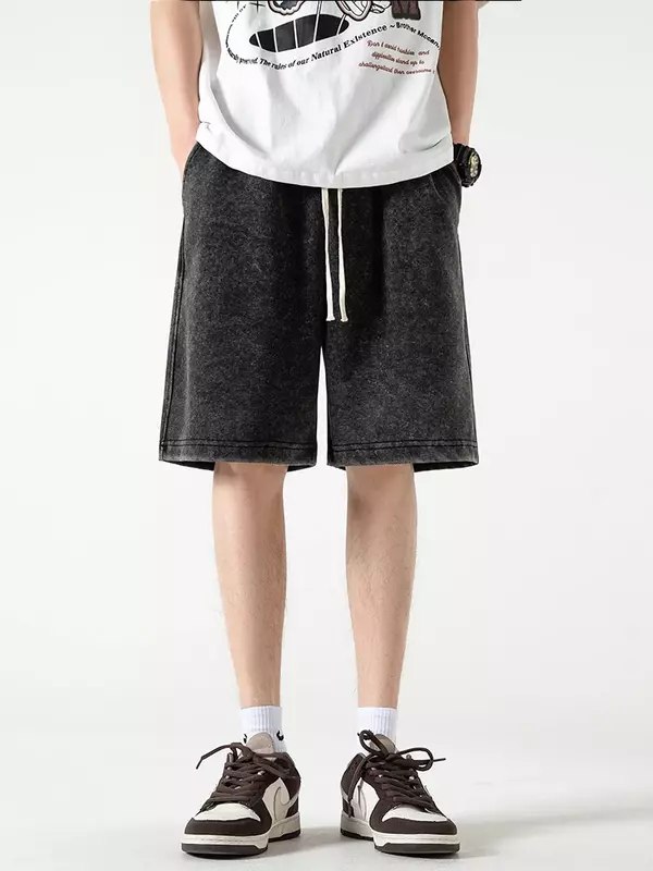 2024 nuovi pantaloncini estivi invecchiati da uomo 320G di cotone pesante con coulisse Harajuku pantaloncini larghi da uomo Casual pantalone corto Streetwear