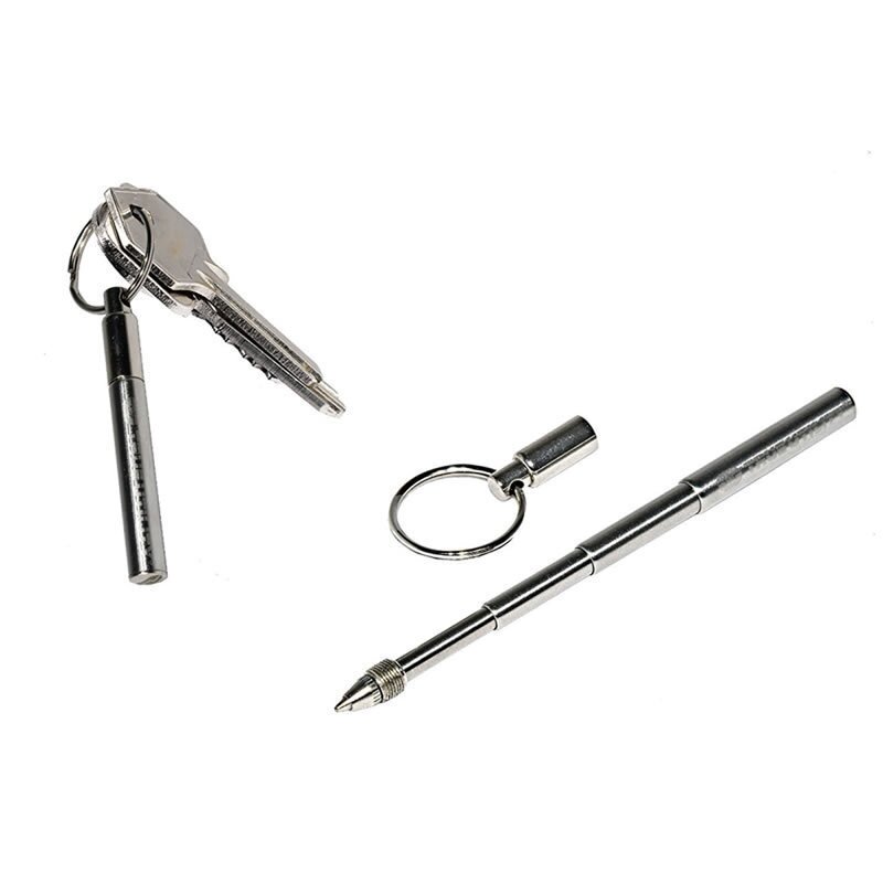 1PCS Portable Telescoping Pen Metal Keyring  Stainless Steel Keychain Ballpoint pen Out Door