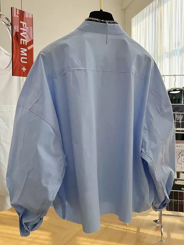 Camisola feminina de manga comprida de peito único com pescoço redondo, camisa francesa, moda retrô, blusa elegante e suave, nova, primavera, 2024