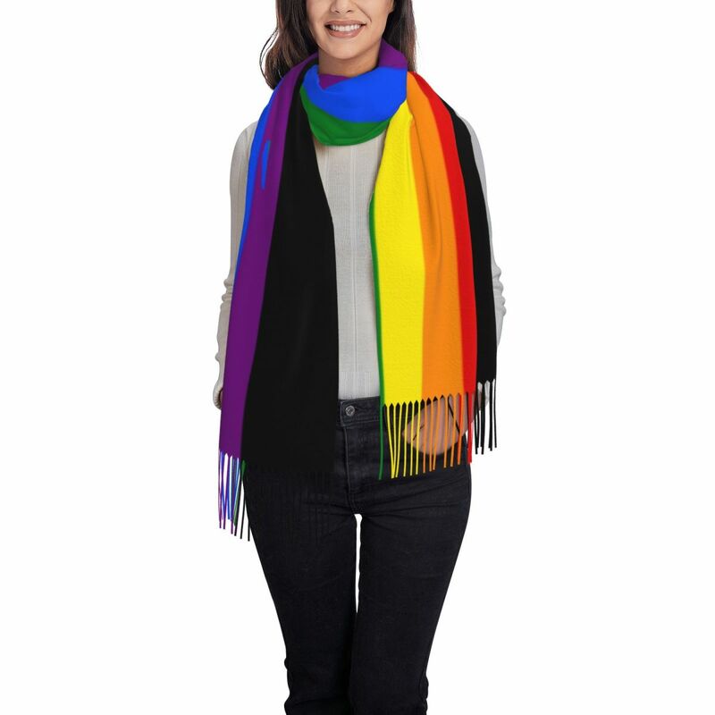 Gay Pride Flag Stripe Tassel Scarf Women Soft LGBT Rainbow Lesbian Shawls Wraps Lady Winter Scarves