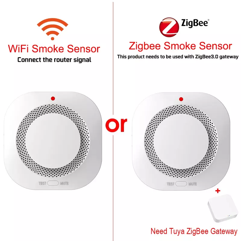 Tuya-zigbeeインテリジェント煙探知器センサー,火災保護アラーム,ホームセキュリティシステム,スマートライフアプリケーション経由