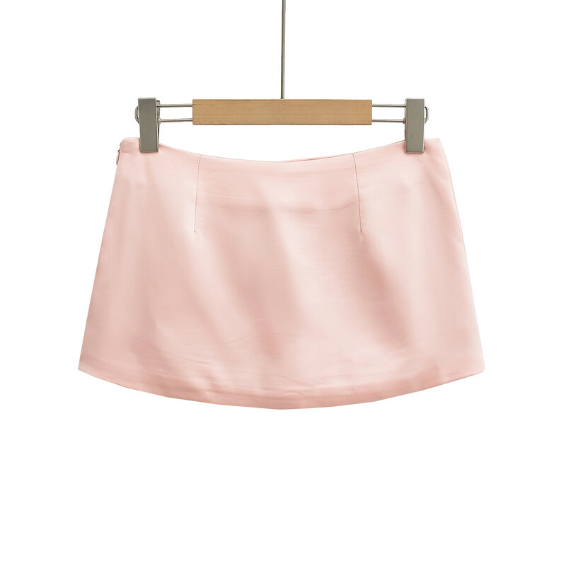 Saia feminina de cintura alta cetim com shorts, mini saias, roupa Y2K, rosa, Harajuku, moda coreana