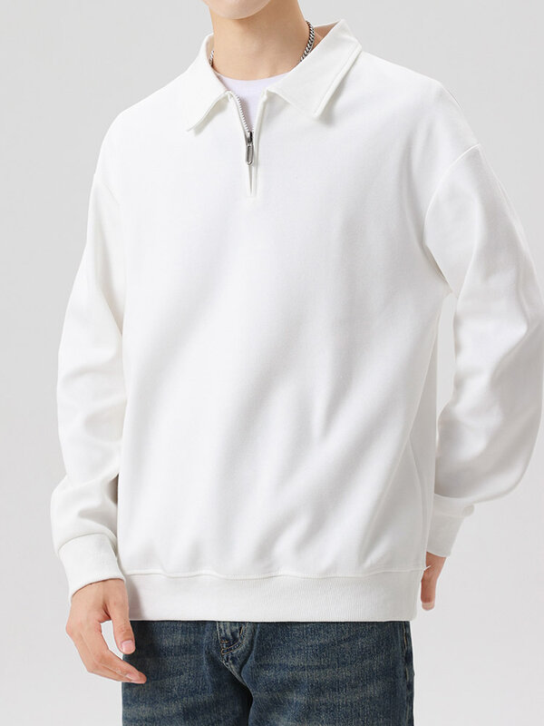 2024 neue Sweatshirts mit halbem Reiß verschluss Männer koreanische Mode Hemden Kragen Langarm Baumwolle Basic Pullover Hoodie Tops Größe 8xl