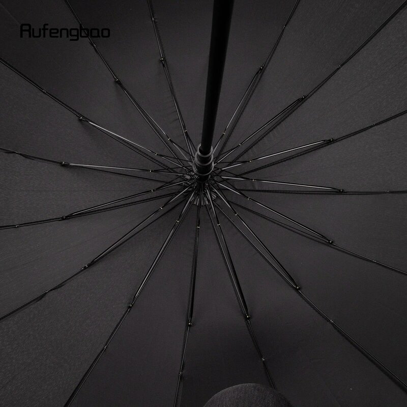 Black Samurai Automatic Windproof Umbrella, Wooden Handle 16 Bones Long Handle Enlarged Umbrella Both Sunny and Rainy Days 90cm