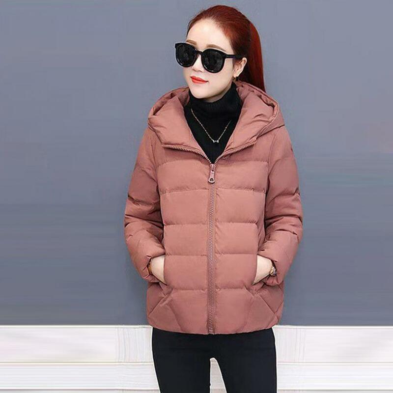 Women Winter Hooded Jacket Long Sleeve Loose Thick Warm Down Cotton Short Coat For Cold Weather Outwear