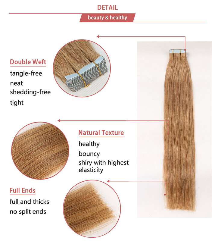 Tape in Hair Extension Invisible Remy Silky Straight 24inch Seamless Skin Weft Tape in Human Hair Brown Extension Human Hair 50g