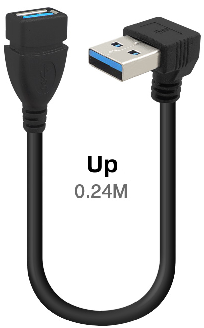 USB 3.0 male to female extension cable adapter upper, lower, left and right elbows 90 degrees USB3.0 data right angle