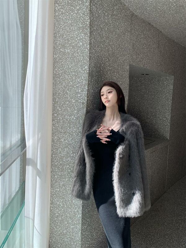 Wysokiej jakości futro 2023 koreańskie zimowe ubrania moda z długim rękawem damska ciepła, swobodna, elegancka kurtka C62
