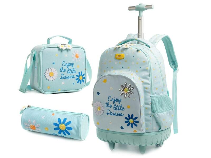 Jasminestar-Mochila de rodas com lancheira para crianças, sacos de bagagem, carrinho escolar para meninas, 18"