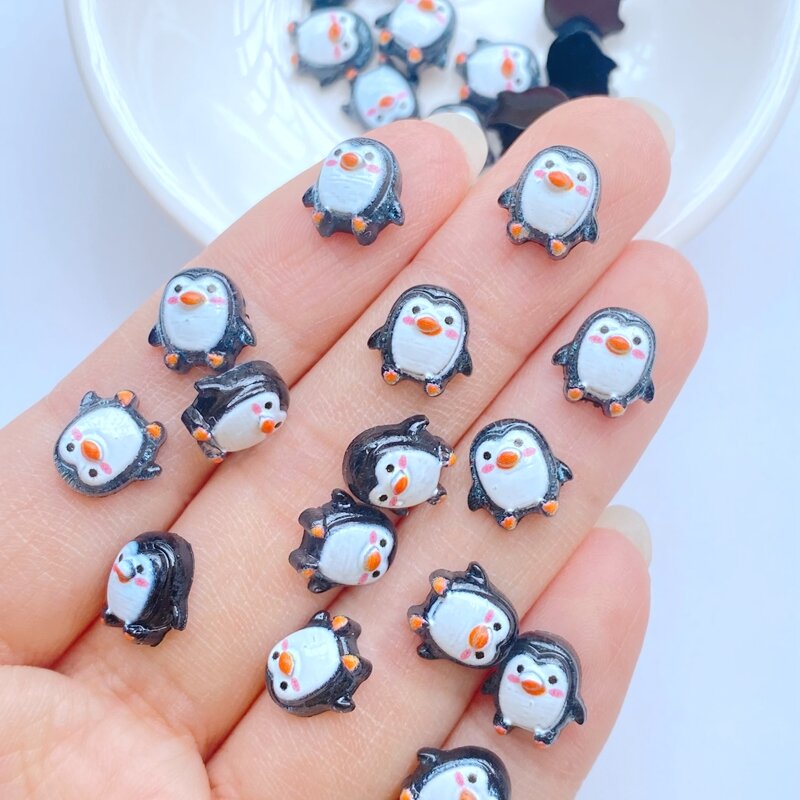 Mini pingüino serie de resina de 9mm, 50 piezas, figuritas de piedra de espalda plana, álbum de recortes de boda DIY, accesorios de manicura