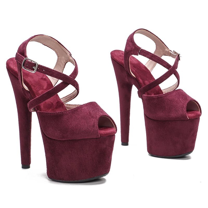 Women's 17CM/7inches Suede Upper Plating Platform Sexy High Heels Sandals Pole Dance Shoes 064