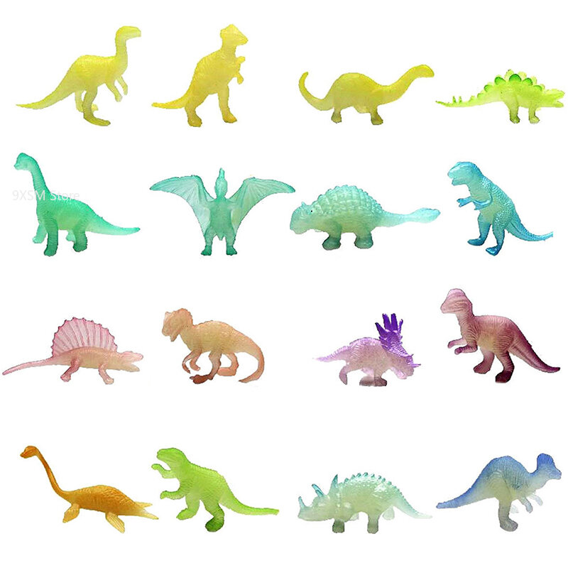 10PCS PVC Mini Luminous Dinosaurs Glow in the Dark Dino Toys Treat Kids Birthday Party Favors Boy Girl Gifts Goodies Fillers