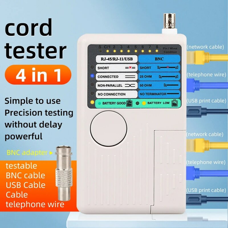 Profesjonalna wielofunkcyjna 4 w 1 Tester kabli sieciowych RJ45/RJ11/USB/BNC przewód LAN Cat5 Cat6 Tester przewodu