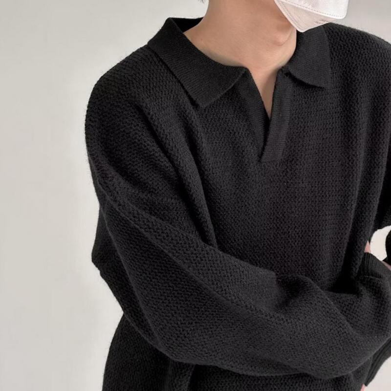 Suéter ligero con cuello de solapa para hombre, Jersey de punto holgado, manga larga, Otoño e Invierno