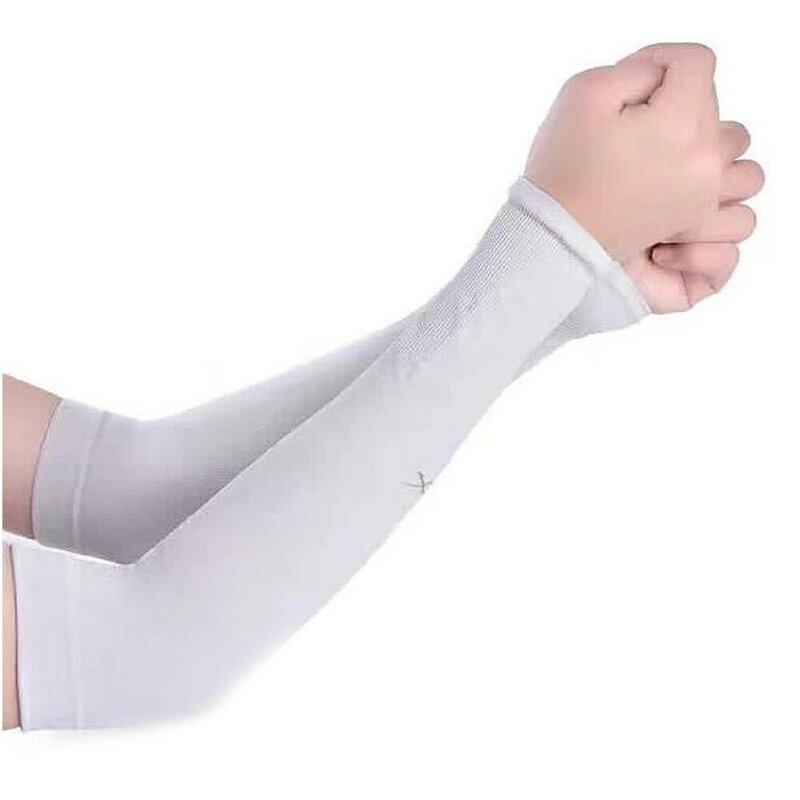 Penghangat lengan Pria Wanita, penutup lengan hitam putih perlindungan UV matahari luar ruangan berkendara olahraga berpergian musim panas