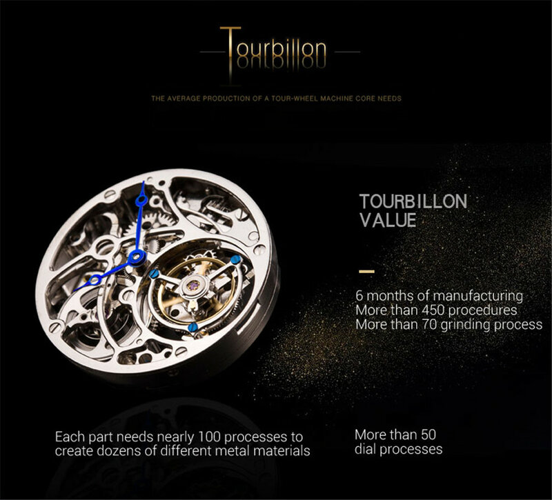 Высококачественные мужские механические часы-скелетоны с турбийоном, оригинальный турбийон с полым механизмом