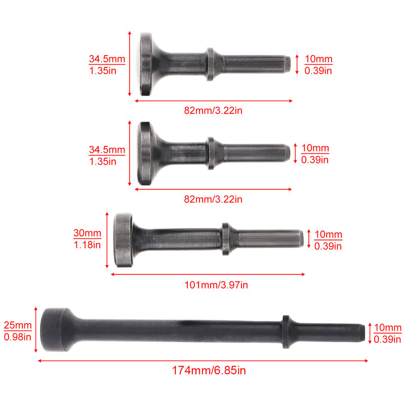 4 pz/set Hard 45 # Steel Solid Air Hammer Impact Head Support strumento pneumatico per la rimozione di colpi/ruggine generali