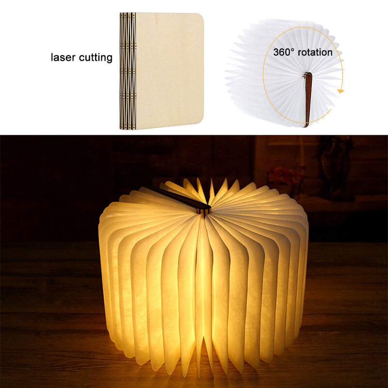 Veilleuse de livre LED créative 3D portable en bois, aste par USB, magnétique, pliable, lampe de bureau et de table, décoration de la maison, 5 couleurs, 5V