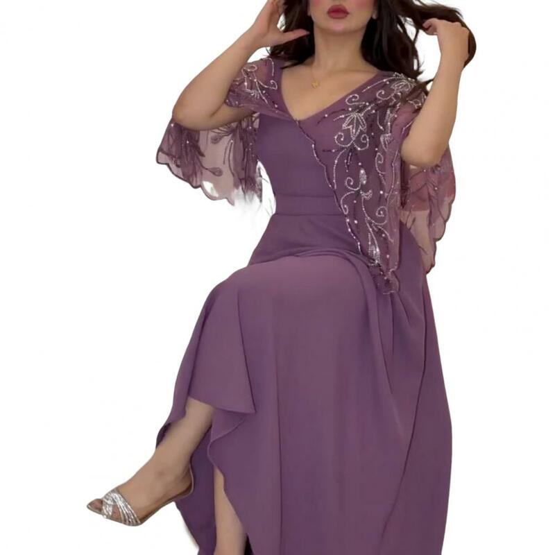 V-Ausschnitt Maxi kleid elegante Blumen stickerei Abendkleid A-Linie Maxi kleid für Abschluss ball Party besondere Anlässe Frauen Abendkleid