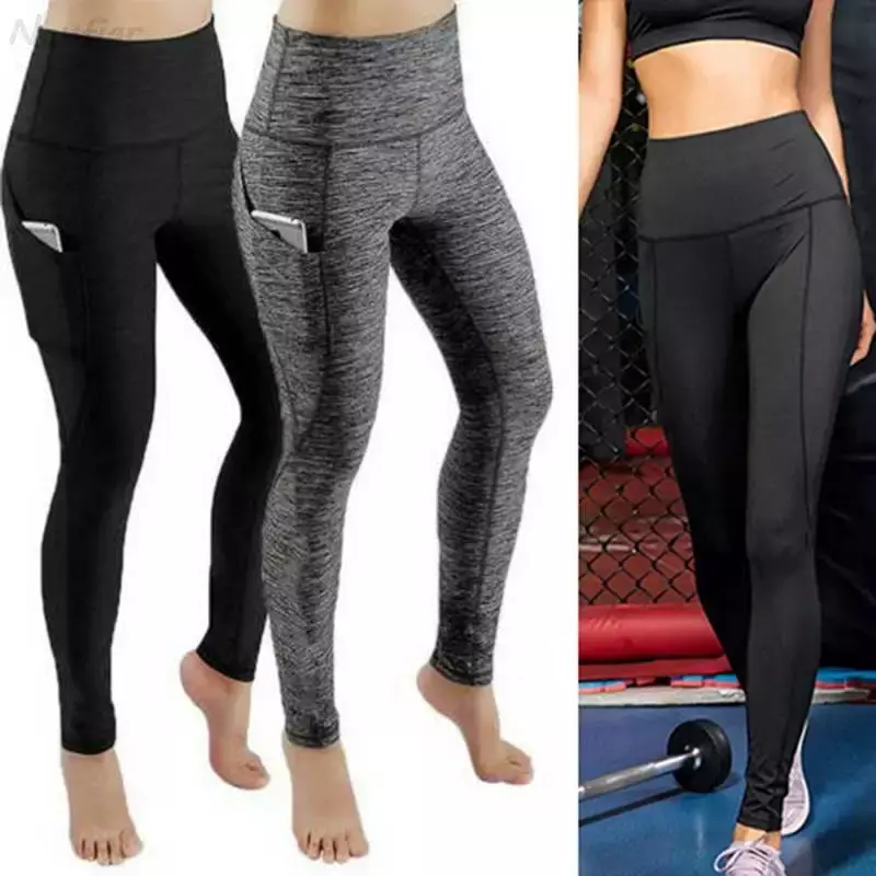 High Waist Elastic Workout Women Yoga Leggings Tummy Control Ruched Booty With Pocket Pants Seamless Gym Compression Tights
