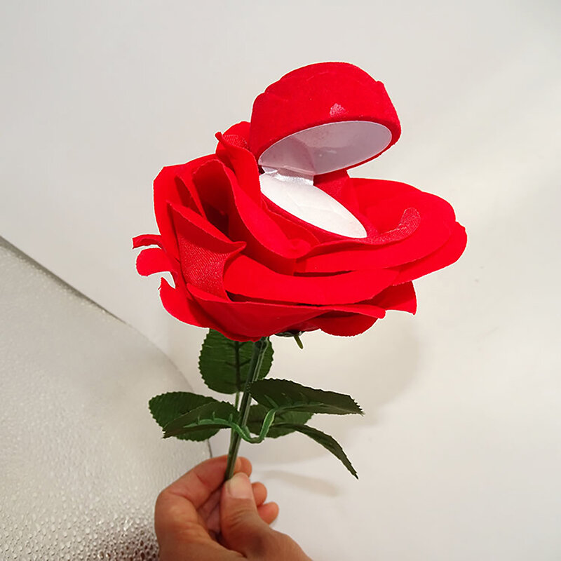 Коробка для колец в форме красной розы, креативная Подарочная коробка с имитацией цветка, романтичное предложение сюрприза, держатель для свадебного кольца