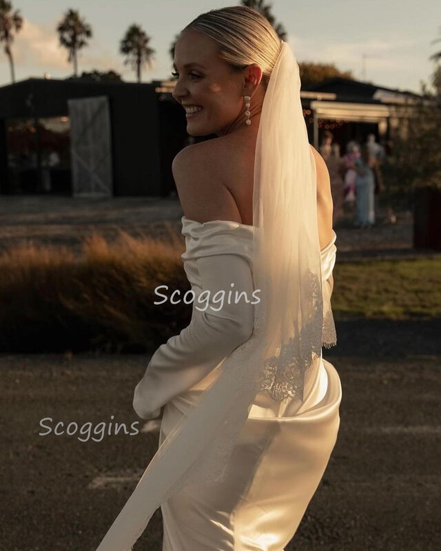 Elegant And Pretty Women'S Dresses Off Shoulder Dress Satin Wedding Dress Vestidos De Fiesta Long Formal Occasion Dresses