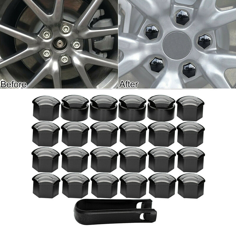 24Pcs 17MM Black Wheel Nut Bolt Trims Studs Cover Cap For Opel BMW Benz Car Styling Car Tyre Wheel Hub Nut Covers