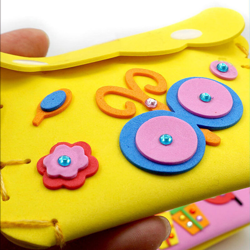 Dompet buatan tangan, 5 buah DIY kerajinan seni kit mainan kreatif jahit koin dompet busa EVA tas 3D kristal dekorasi stiker mainan anak