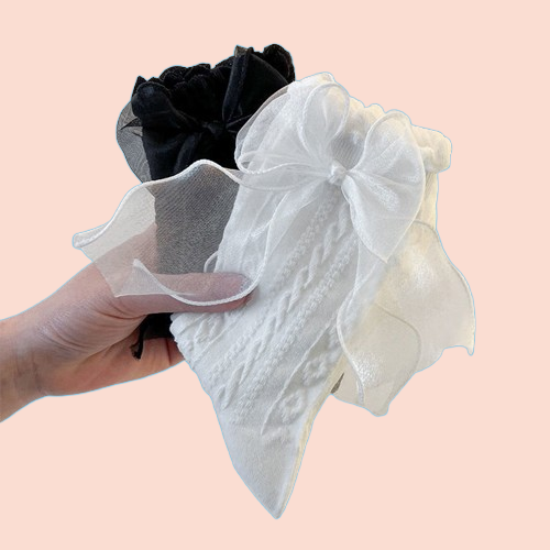 Носки Женские однотонные черные/белые короткие с оборками, 6 пар