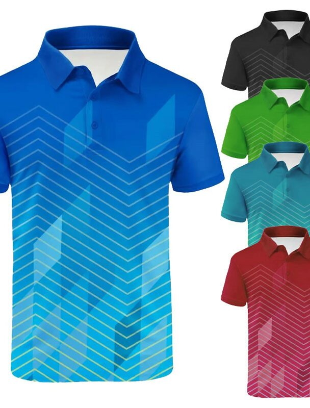 Polo con botones para hombre, camisa de Golf, gradiente, estampado gráfico, geometría, mangas cortas, ropa deportiva de moda