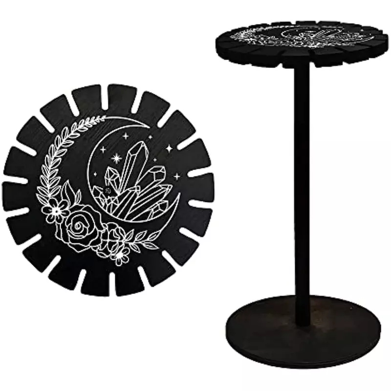 Estante de exhibición de cristal negro, soporte de péndulo de madera, rueda de espiga, material de bruja